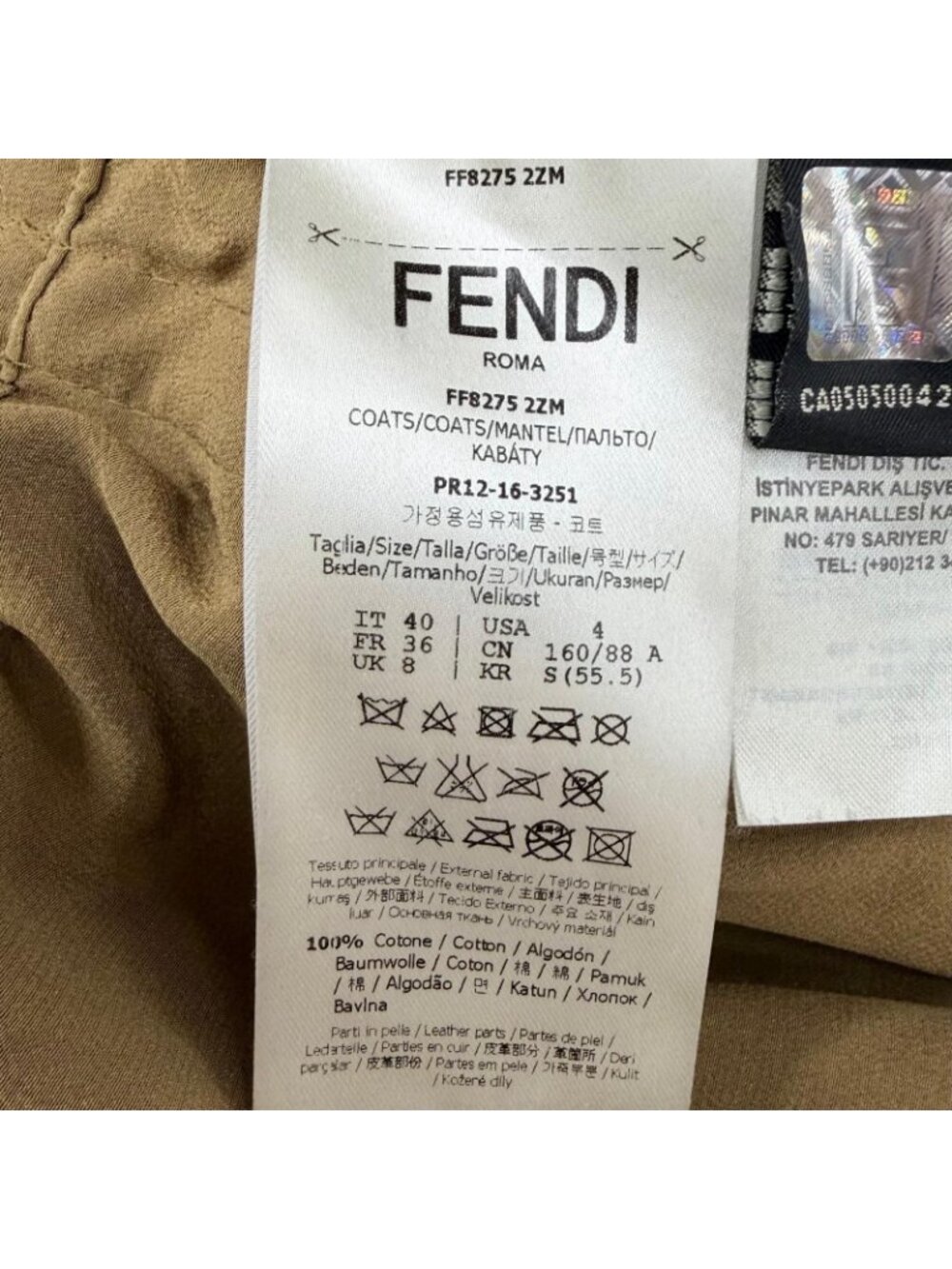 Fendi Cotton 100% Cowhide Leather Hooded Coat Brown 40 - Picture 10 of 14